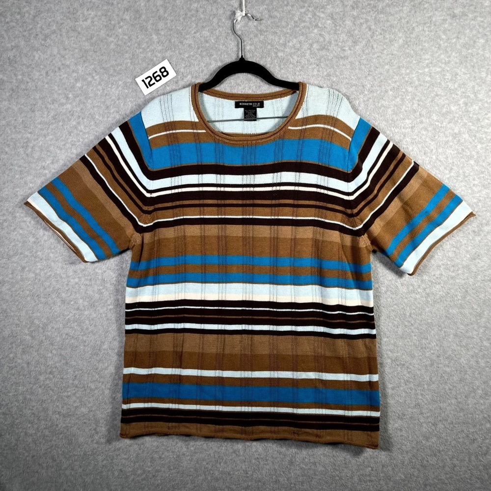 Kenneth Cole New York Sweater Men XL Multicolor Striped Cotton Tight Knit Winter
